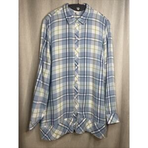 J.Jill Button-Front Tunic Shirt - Blue/White/Green Plaid - Women’s Size Medium